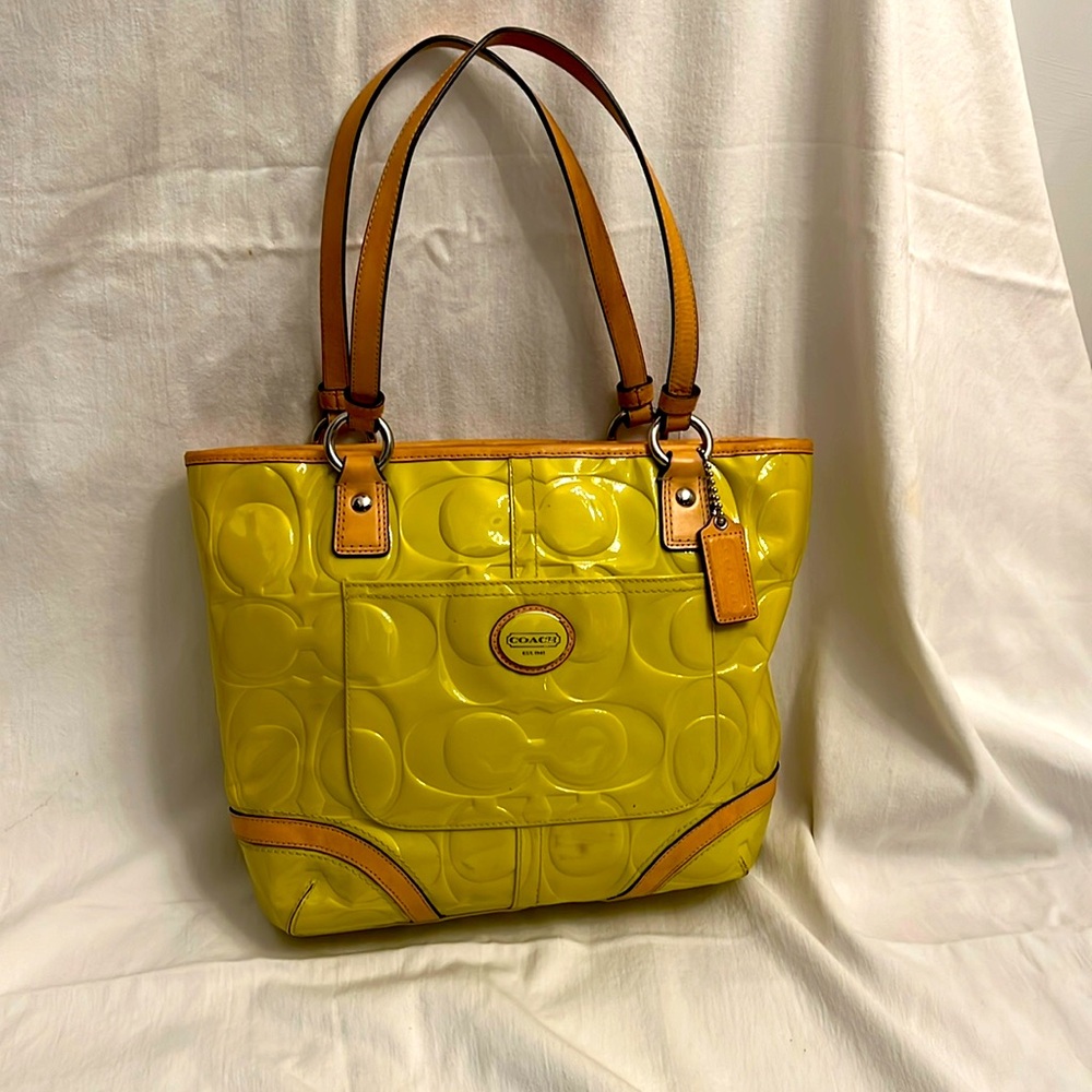 Coach Peyton Neon Patent Leather Tote in great condition!